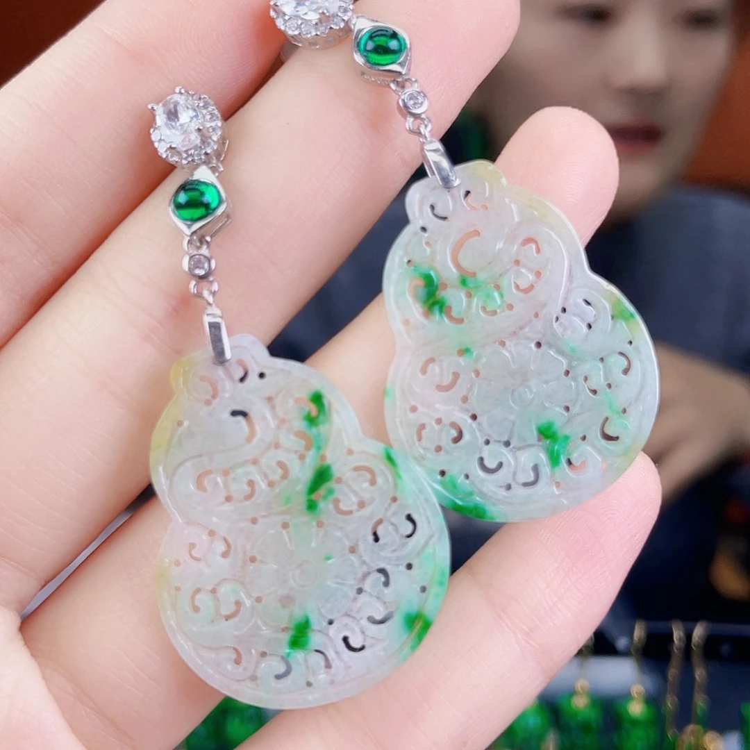 翡翠银S925镶嵌耳饰