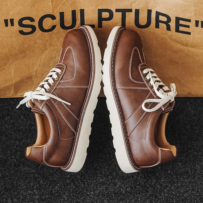 马吉拉德训鞋真皮T头鞋休闲男鞋复古鞋子潮流板鞋雅痞日系工装鞋