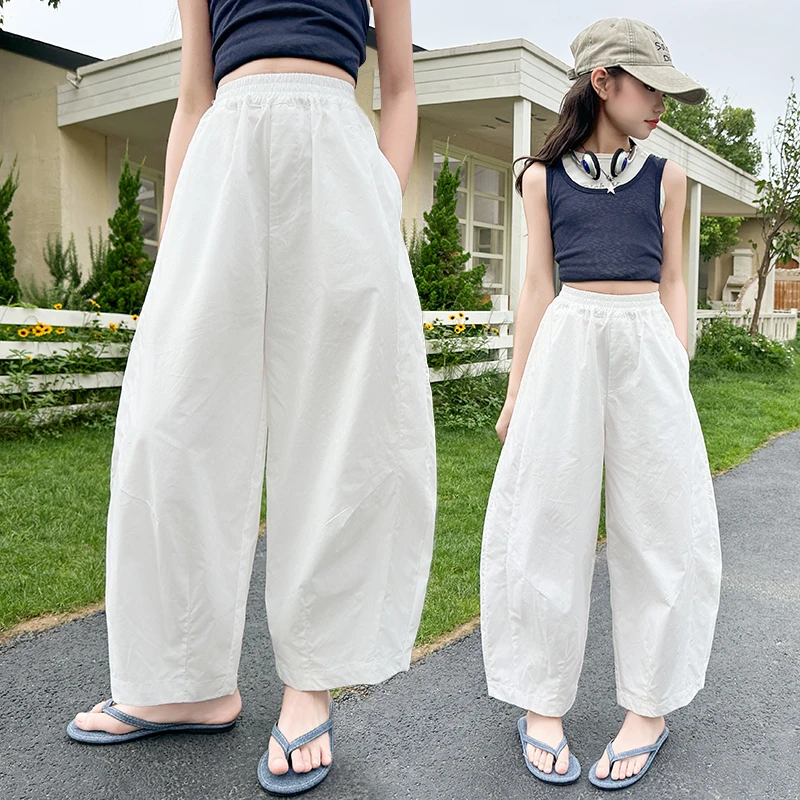 女童弯刀休闲裤夏季2025新款6-12岁中大童舒适纯棉九分防蚊裤轻薄