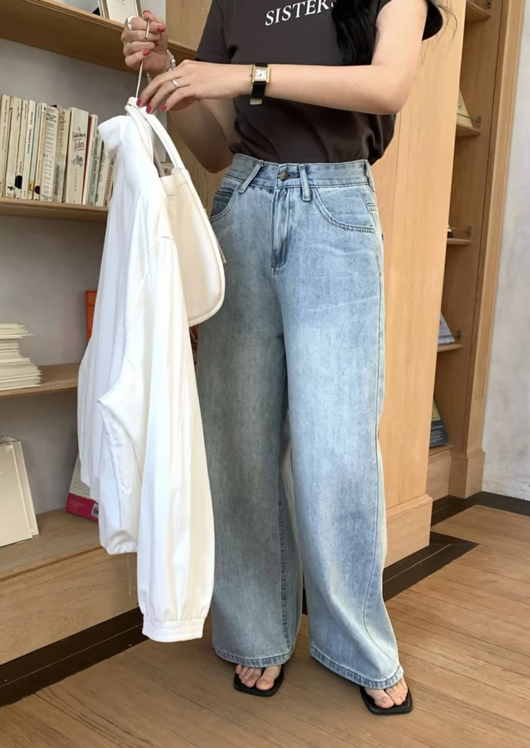 52001春款上新#Me爆款水洗直筒遮胯软牛仔裤