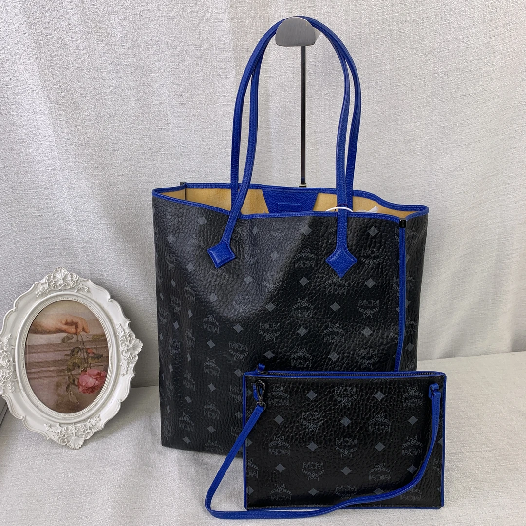 95新 MCM 经典黑花拼色托特/WJ10511029/1029