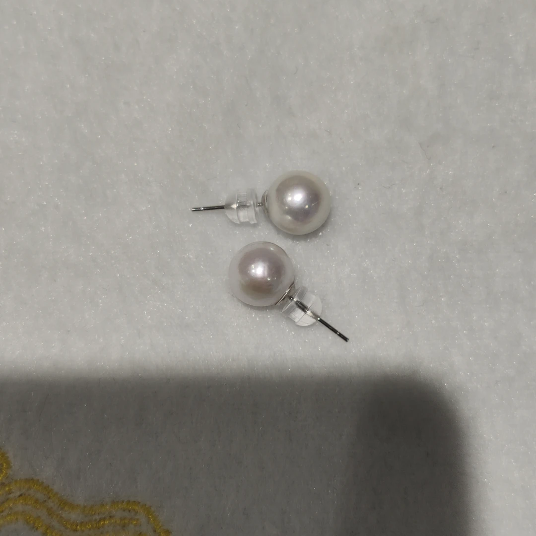 9mm天然淡水珍珠素钉配s925银针