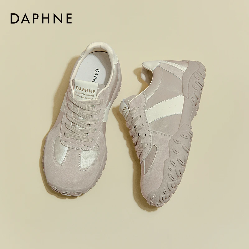 达芙妮阿甘鞋粉色复古德训鞋女款2025新款女鞋春秋透气轻便小白鞋