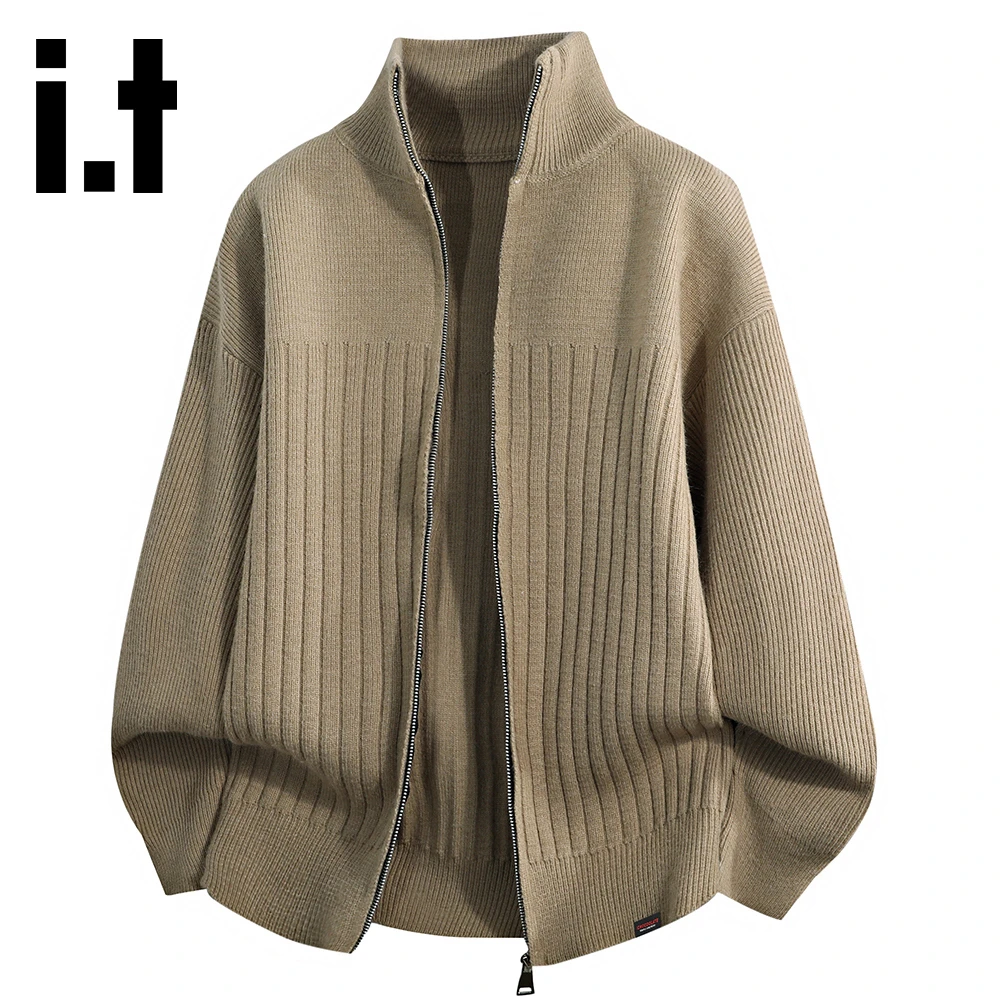 it:CHOCOOLATE秋冬立领拉链高级感针织开衫男士休闲舒适毛衣外套