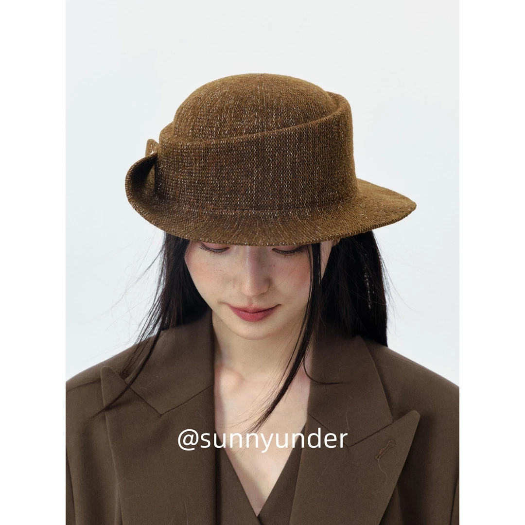 复古咖啡色翘沿马术帽女春秋冬韩版日系百搭显脸小度假礼帽潮ins