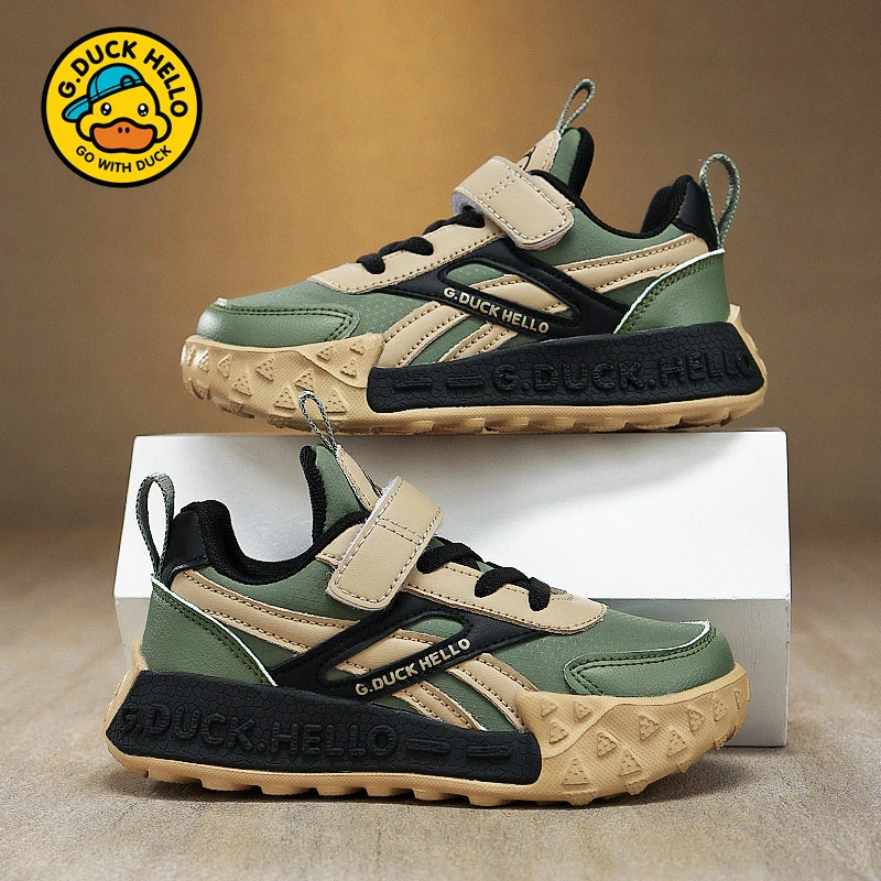 小黄鸭儿童鞋子秋季皮面2025新款中大童女童校园百搭跑步潮鞋