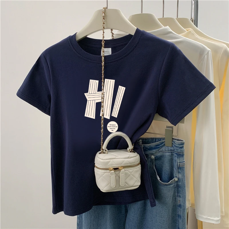 bf风春夏季女短袖圆领T恤百搭多款式少女短款正肩纯欲风修身新款