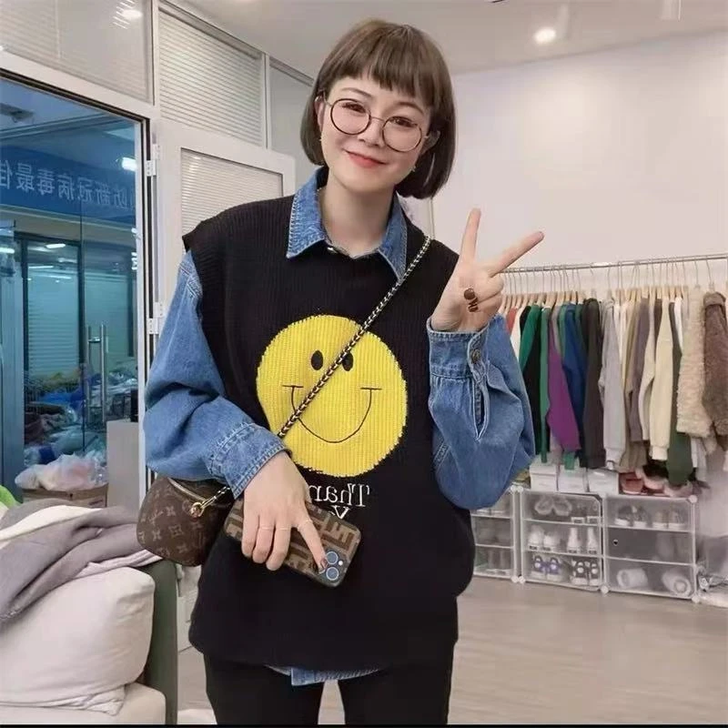 945 Y260韩版洋气减龄笑脸毛衣马甲2025新款欧潮流时尚针织背心A5