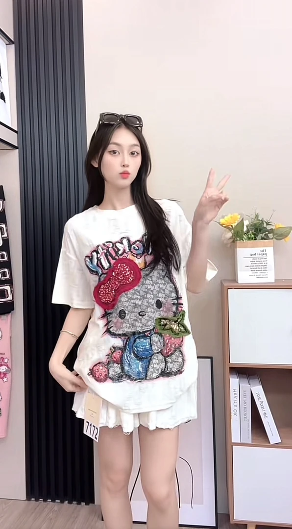 （7172kitty）y2025夏季新款卡通t恤女休闲宽松显瘦印花时尚上衣