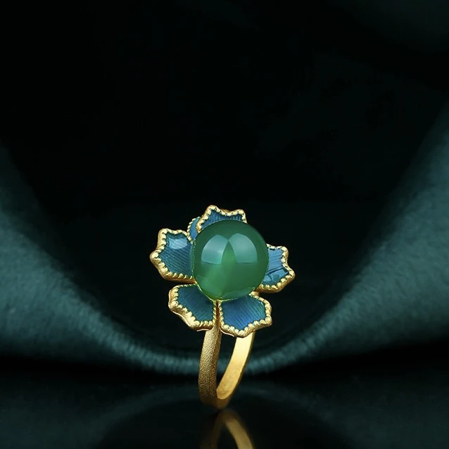 新中式玉髓花朵戒指