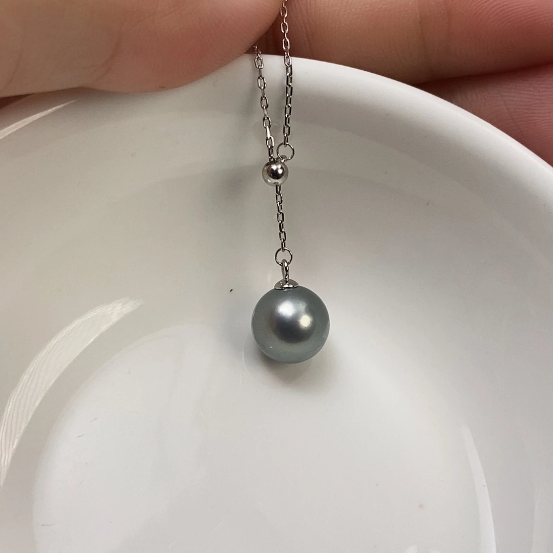 套链海水珍珠银S925镶嵌大溪地9-10