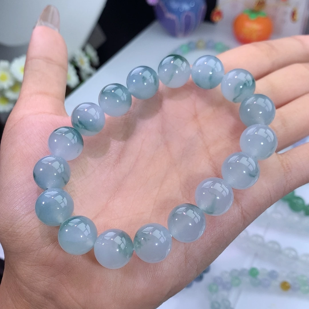 翡翠未镶嵌手链23号 冰飘蓝花手串