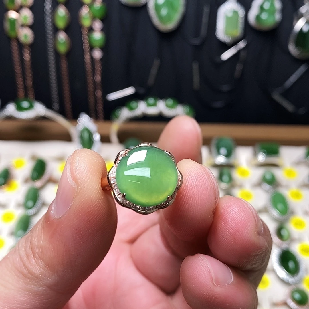 和田玉（碧玉）银S925镶嵌戒指