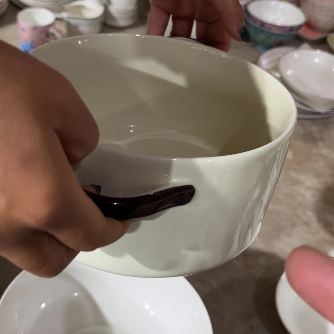 瓷片双耳汤碗二个微瑕