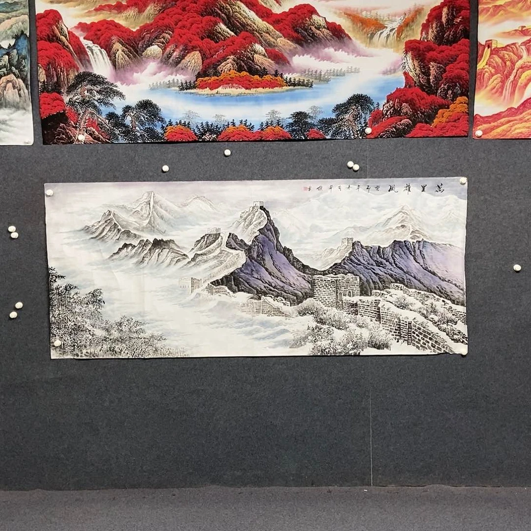 国画小八尺雪景长城一副