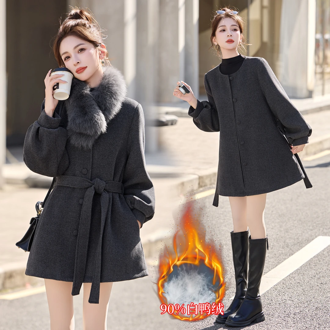 高级感加厚羽绒毛呢外套女2025冬季新款富家千金名媛中长款大衣潮