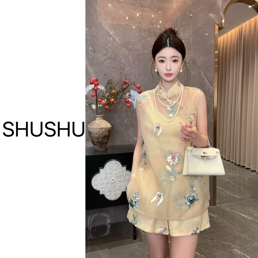 现货【椿不晚】夏季新中式时尚气质轻奢休闲上衣套装