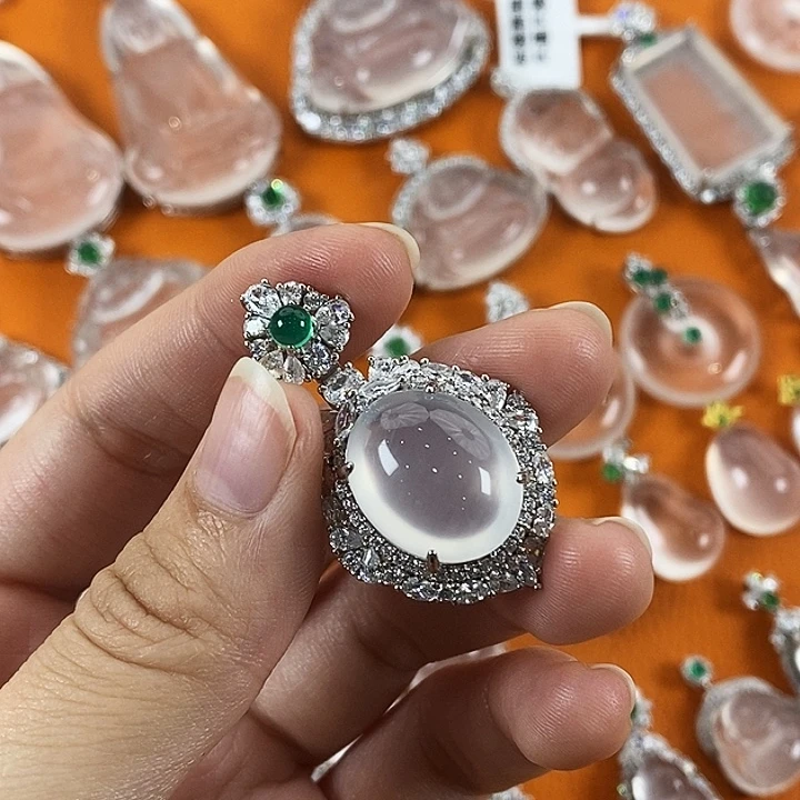 石英质玉银S925镶嵌颈饰