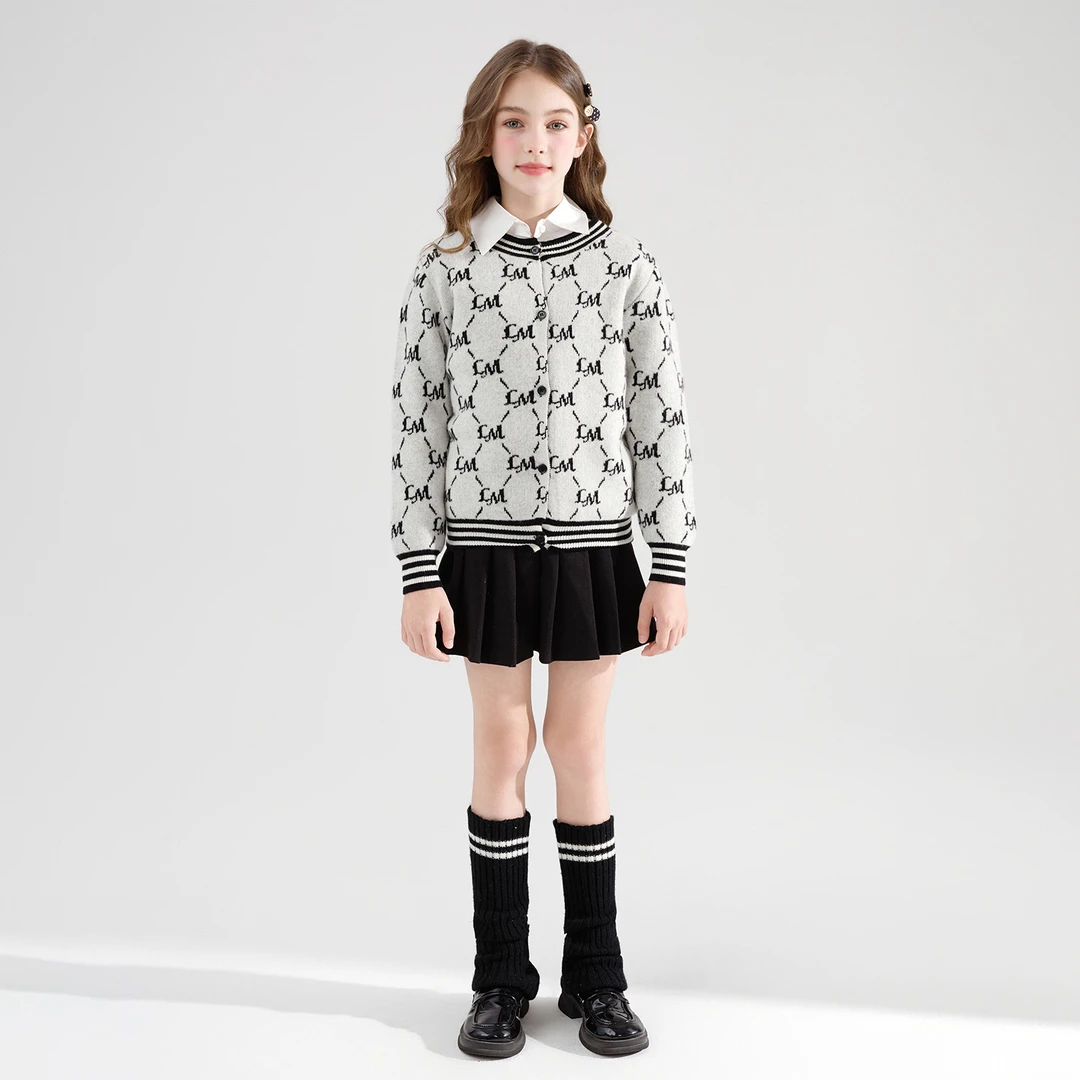 儿童纯羊毛衫圆领开衫毛衣男女童中大童装针织衫上衣毛衣外套休闲