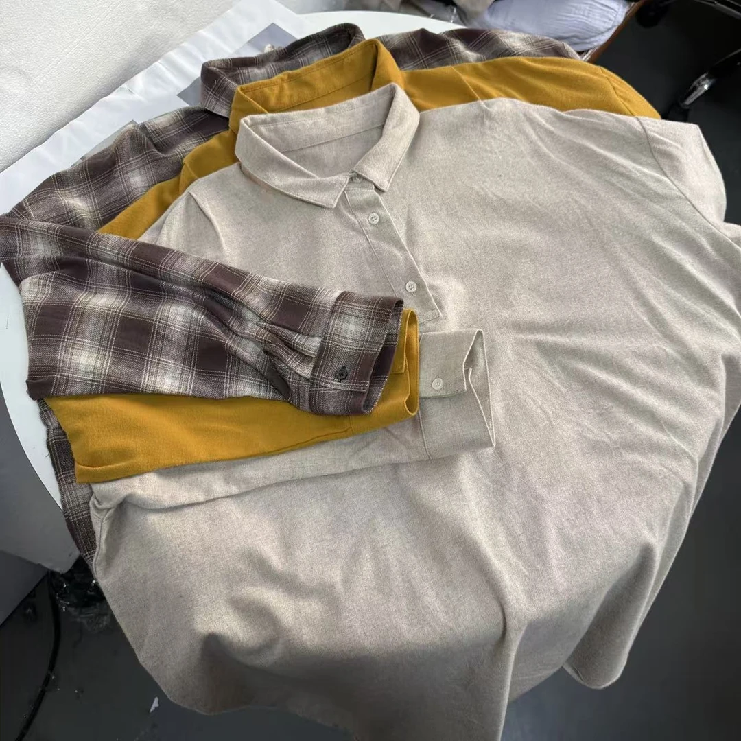 【外贸精品】2300 SM*2简约文艺宽松半领扣磨毛 衬衫