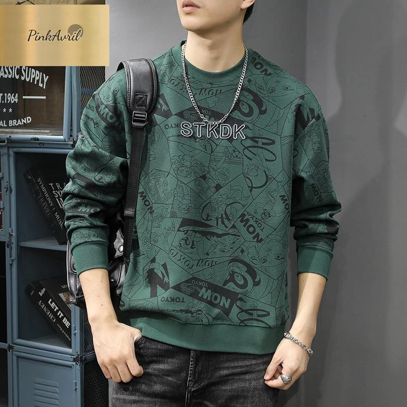 PinkAvril美式高街潮牌满印字母卫衣男春秋ins设计感