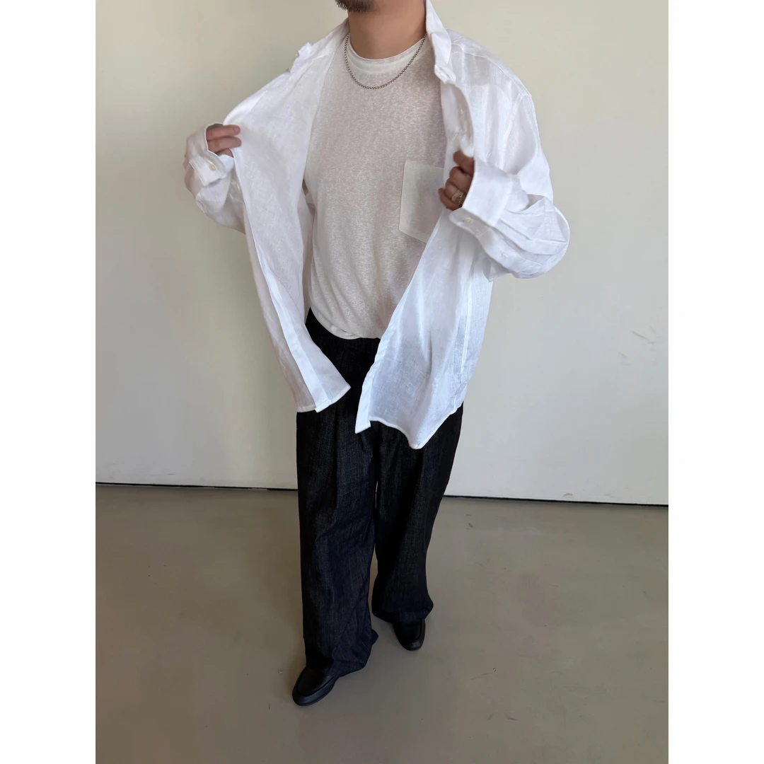 Anniehall26ss 100%天然亚麻阔型白衬衫防晒衬衫松弛感透气