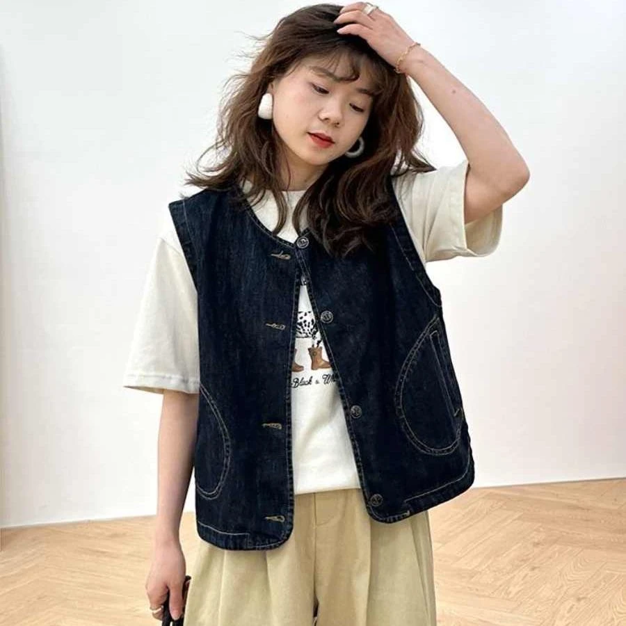 洋气复古休闲百搭叠穿马甲外穿韩版宽松无袖牛仔背心马夹女女款