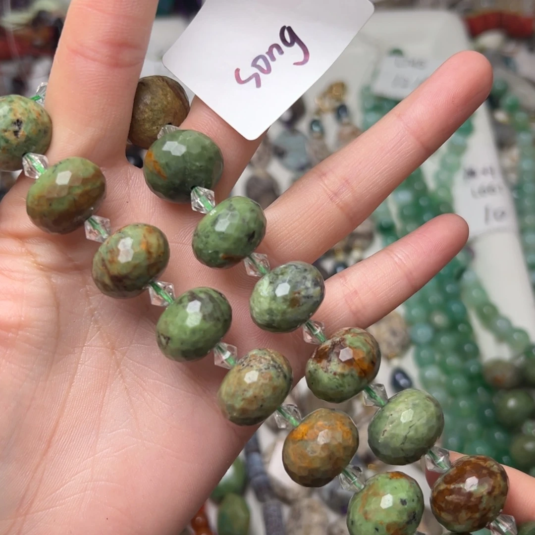 玛瑙/玉髓合金珠宝半成品L759。18mm绿色车轮珠一条/拍二