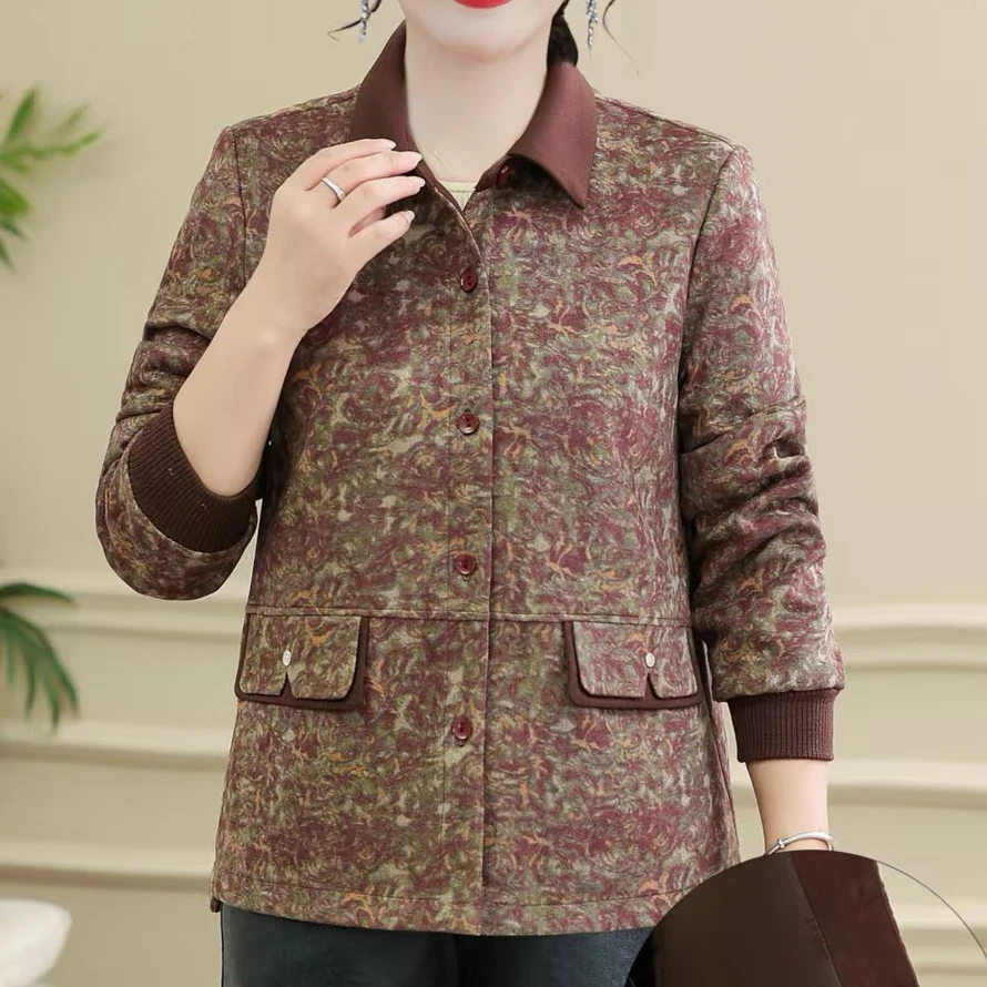 秋季中老年洋气宽松显瘦长袖拼接妈妈装上衣