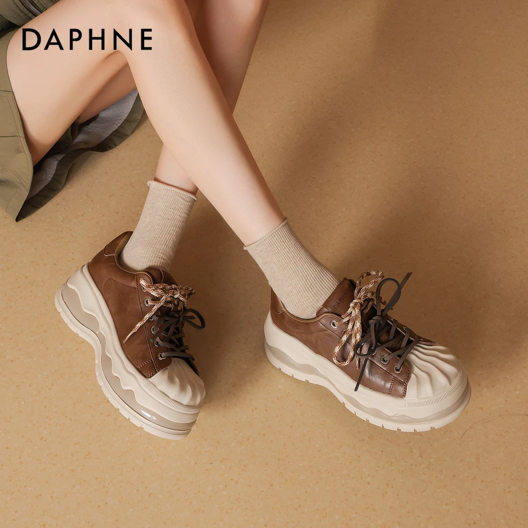 达芙妮韩系贝壳头厚底板鞋小众休闲增高休闲运动鞋潮流2025新款鞋