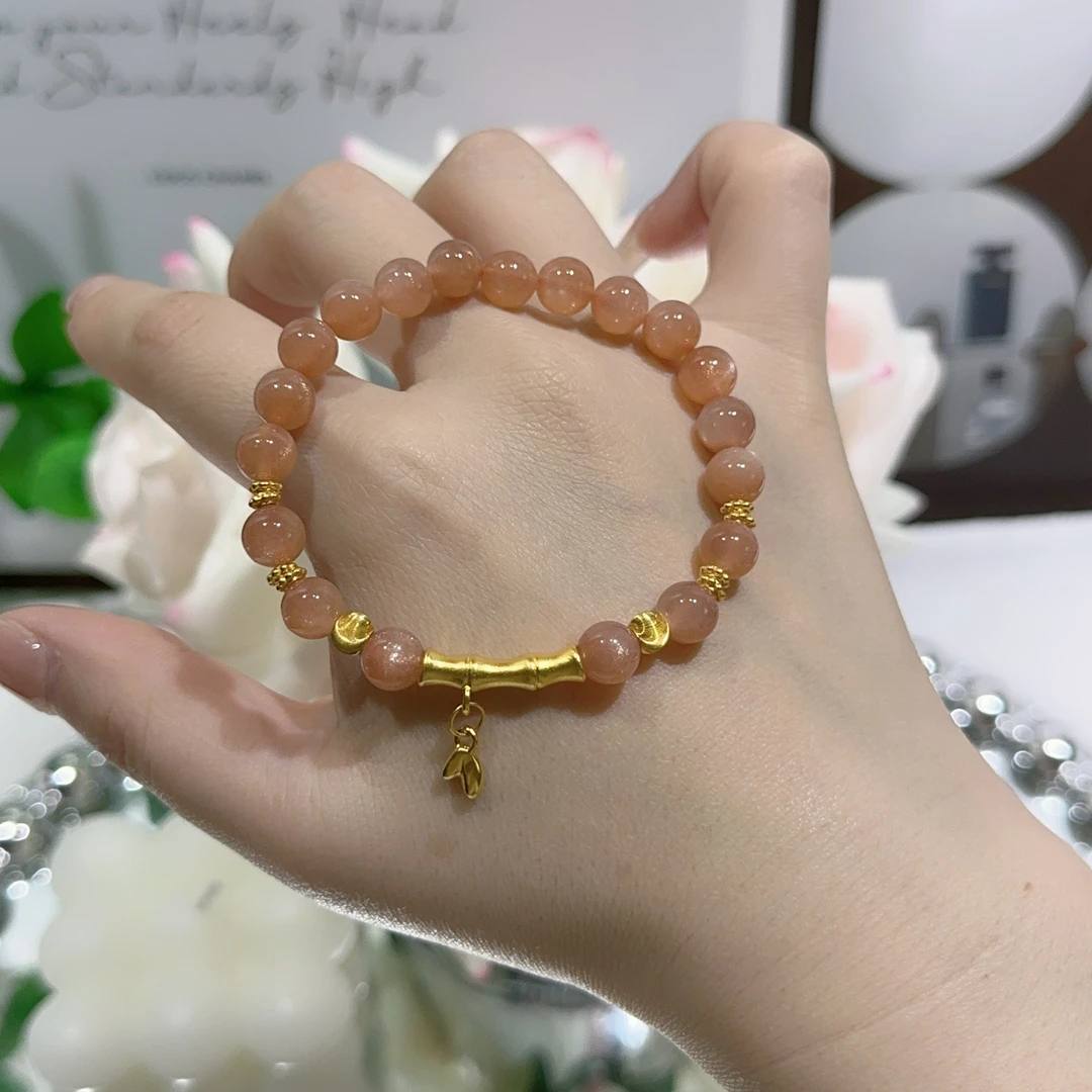 天然太阳石真金足金999竹节猫眼隔片手链时尚气质百搭女士闺蜜款
