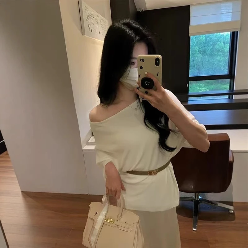 女薄款中袖纯色夏季通勤针织衫瘦腰显瘦气质高雅韩版上衣宽松百搭