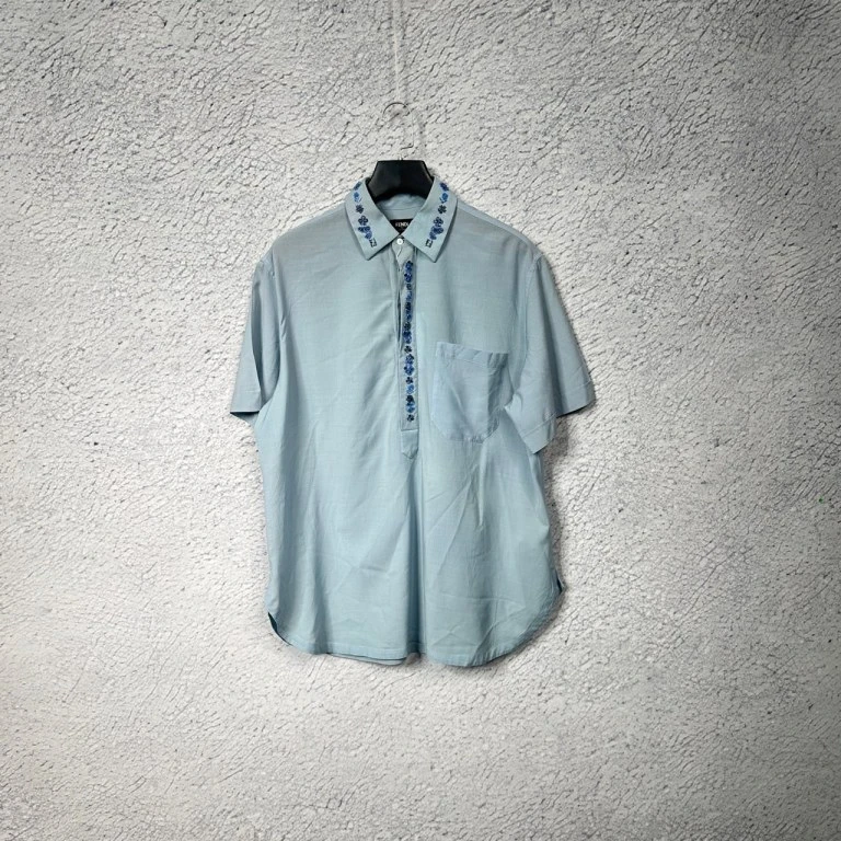 99新 FENDI/芬迪 蓝色polo衫短袖衬衫/41码