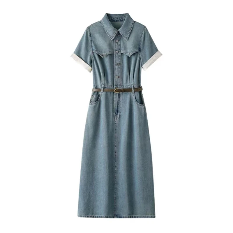 YIRAN/奕冉复古牛仔连衣裙女夏季新款法式小众设计感气质港风裙子