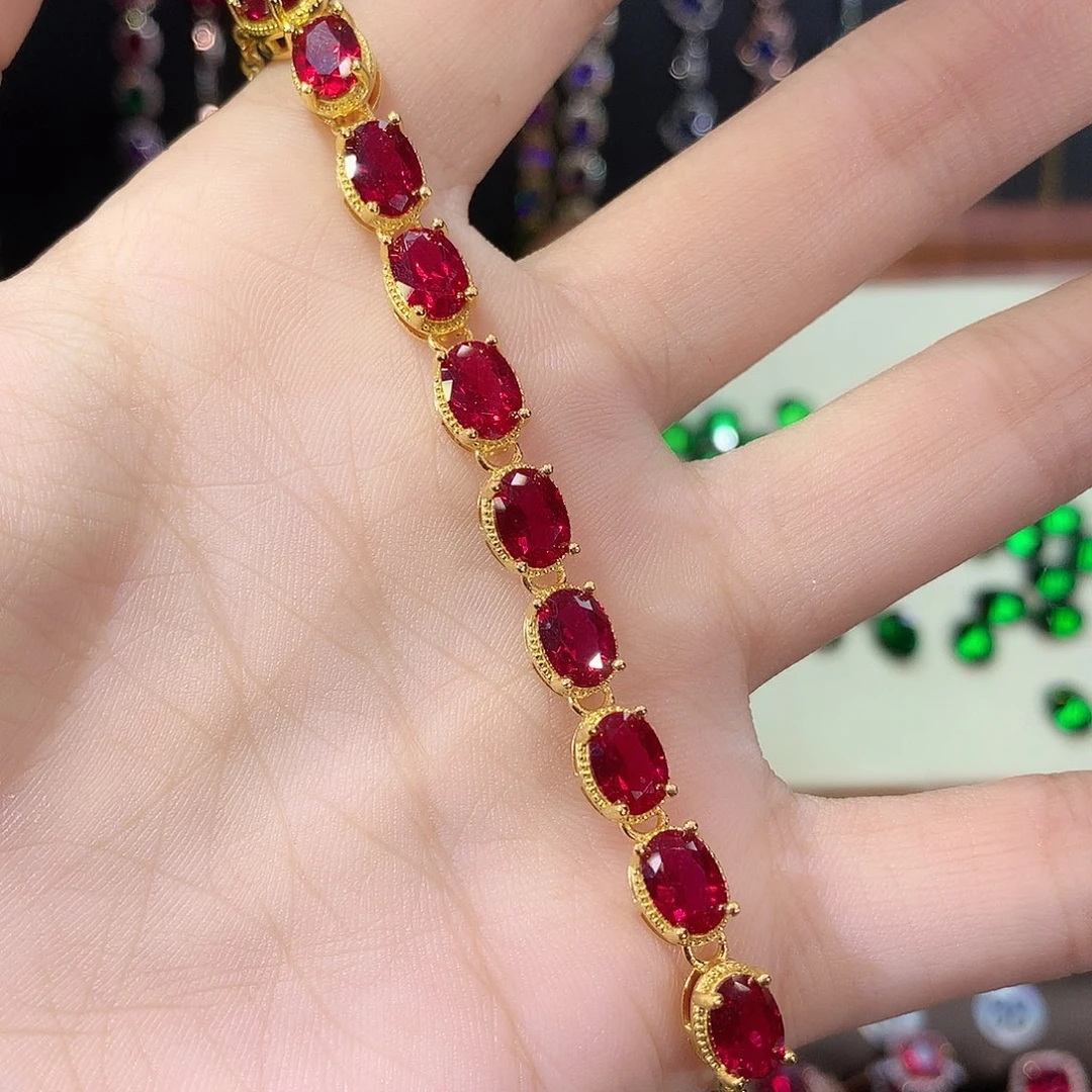 无925银鸽血红色手链金酒红