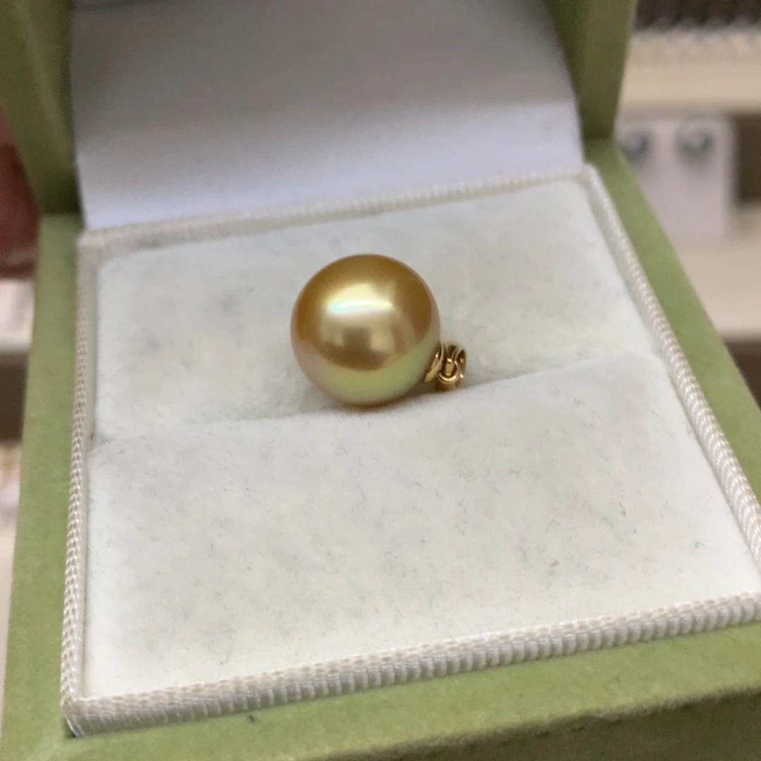 海水珍珠18K金镶嵌颈饰12-13南洋金珠浓茶金吊坠