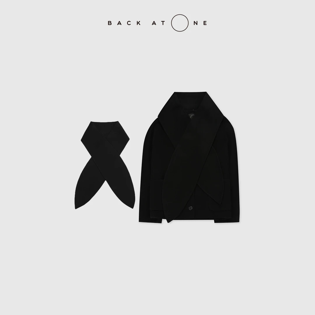 BACKATONE “翩雅” 时尚L*P围脖羊绒双面呢手工大衣 BFF-1BC087E-K