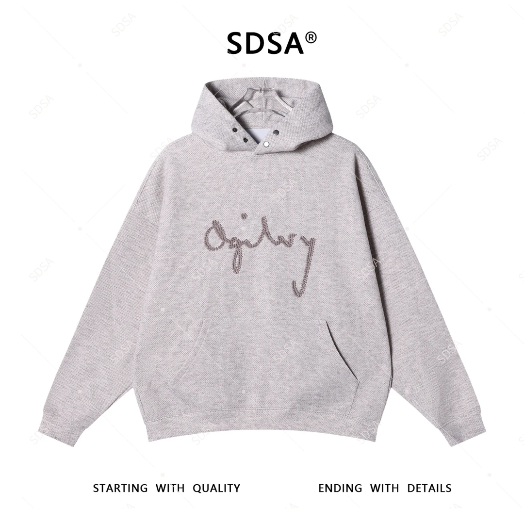 SDSA男士卫衣2025新款轻痞帅男装刺绣字母按扣连帽上衣设计复古潮