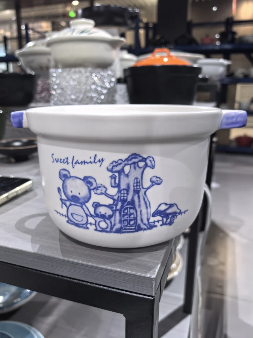 景德镇珍宝砂锅2.25升2013青花树熊平耳无盖