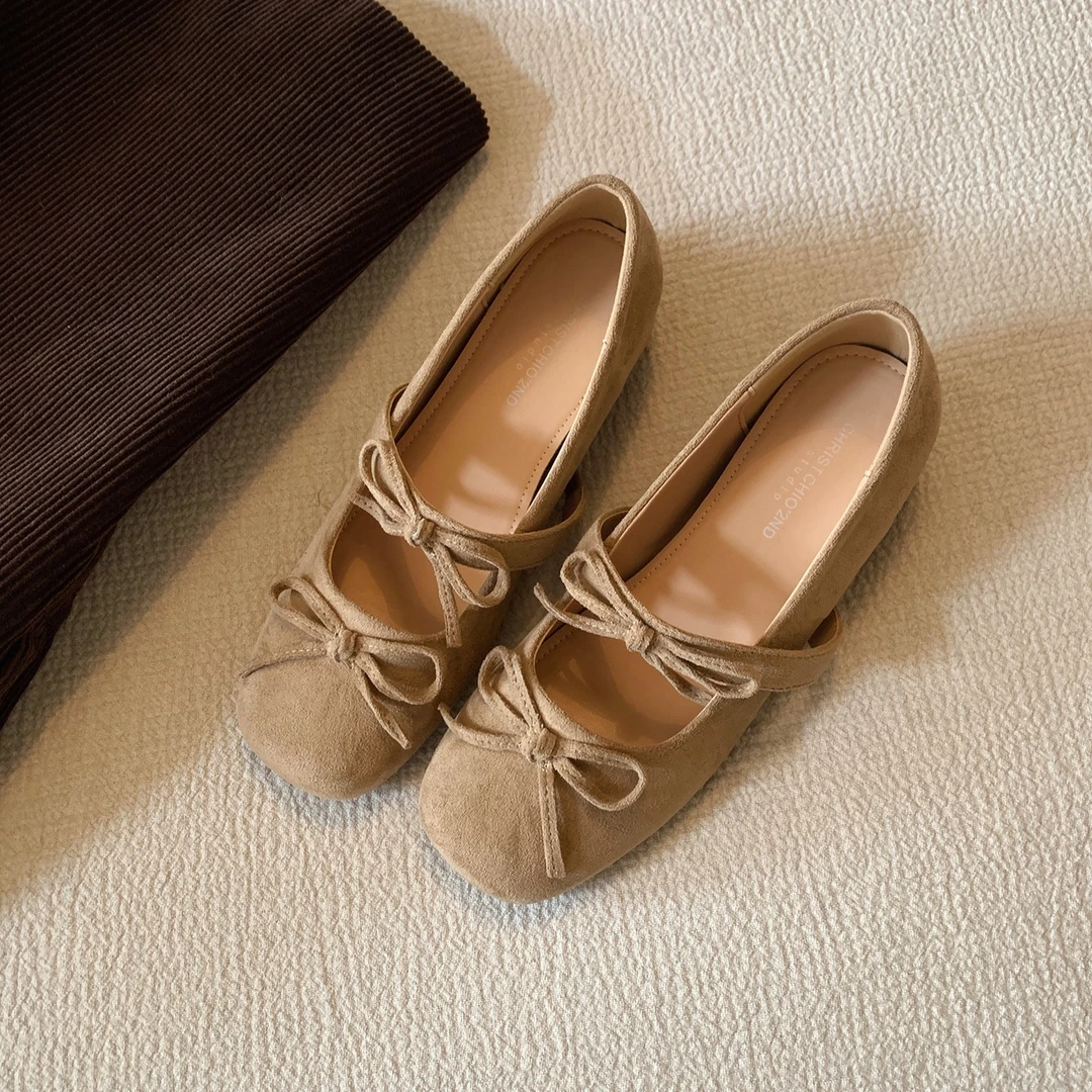 南风Chio2nd 单鞋女法式复古方头蝴蝶结玛丽珍女鞋平底鞋小皮鞋子