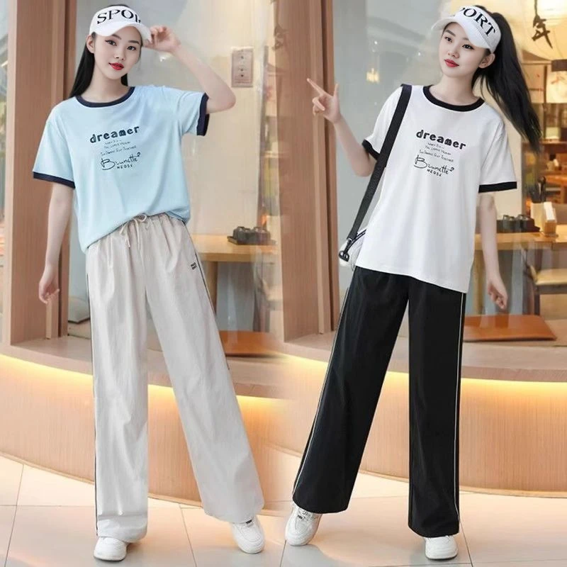 女童夏装套装新款时尚宽松女大童夏季速干阔腿透气女孩韩版学生