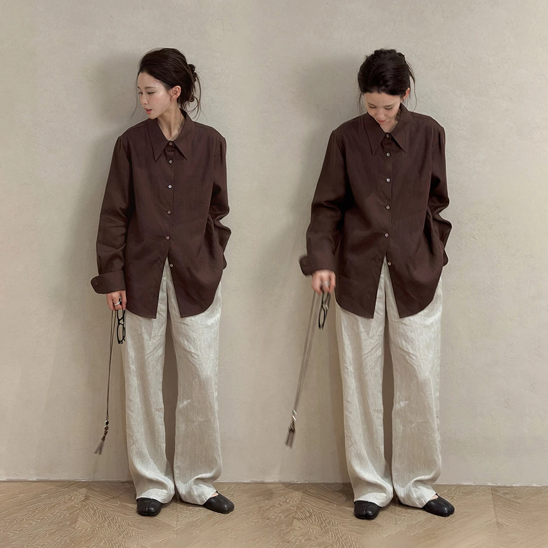 Z.blues【静奢衬衫】原生洋红棕 液氨亚麻衬衫YZJYJ0087