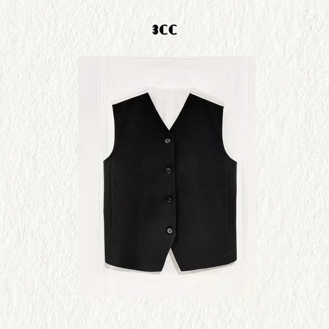 3CC【松弛老钱】经典黑白撞色拼接设计马夹羊毛混纺百搭坎肩8975