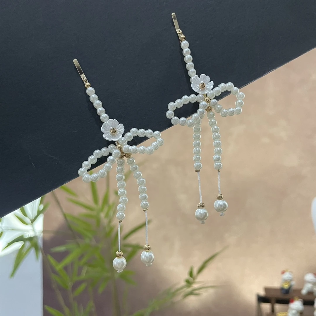 古风发夹辑珠蝴蝶结可爱边夹一对