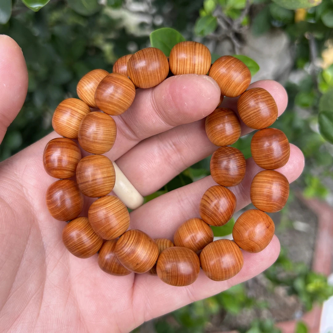 太行崖柏蚕丝纹陈化13x15枣珠单圈手串凉韵花香药香油性十足