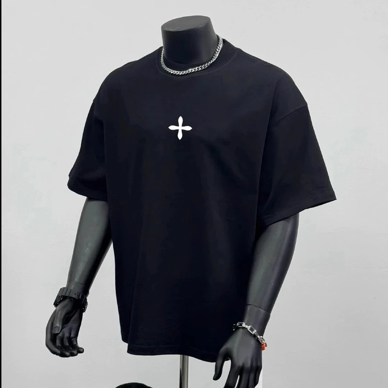 美式纯棉短袖t恤男款夏季小领口重磅情侣装ins潮牌休闲印花半截袖