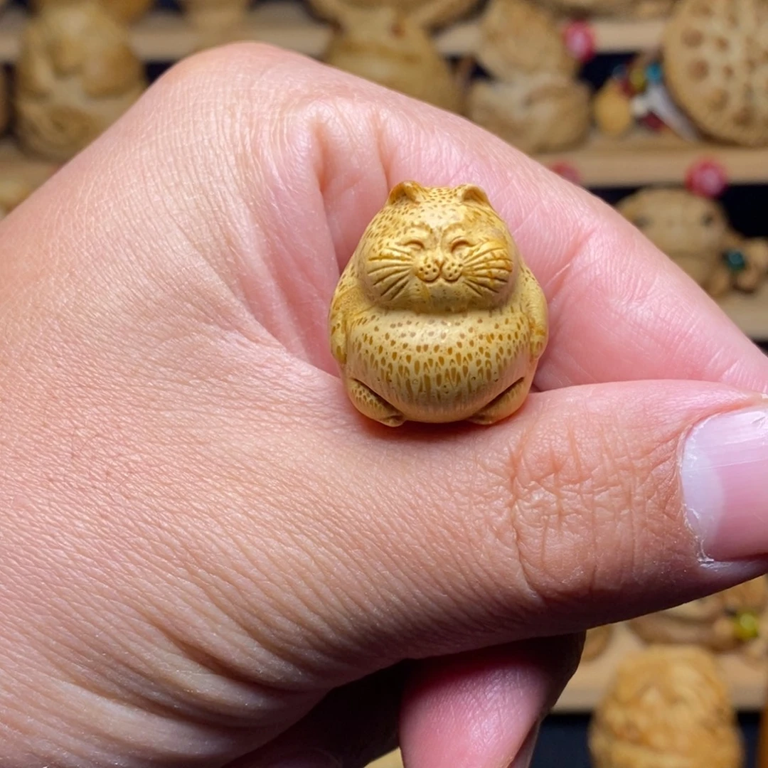 竹竹根雕可爱小猫咪