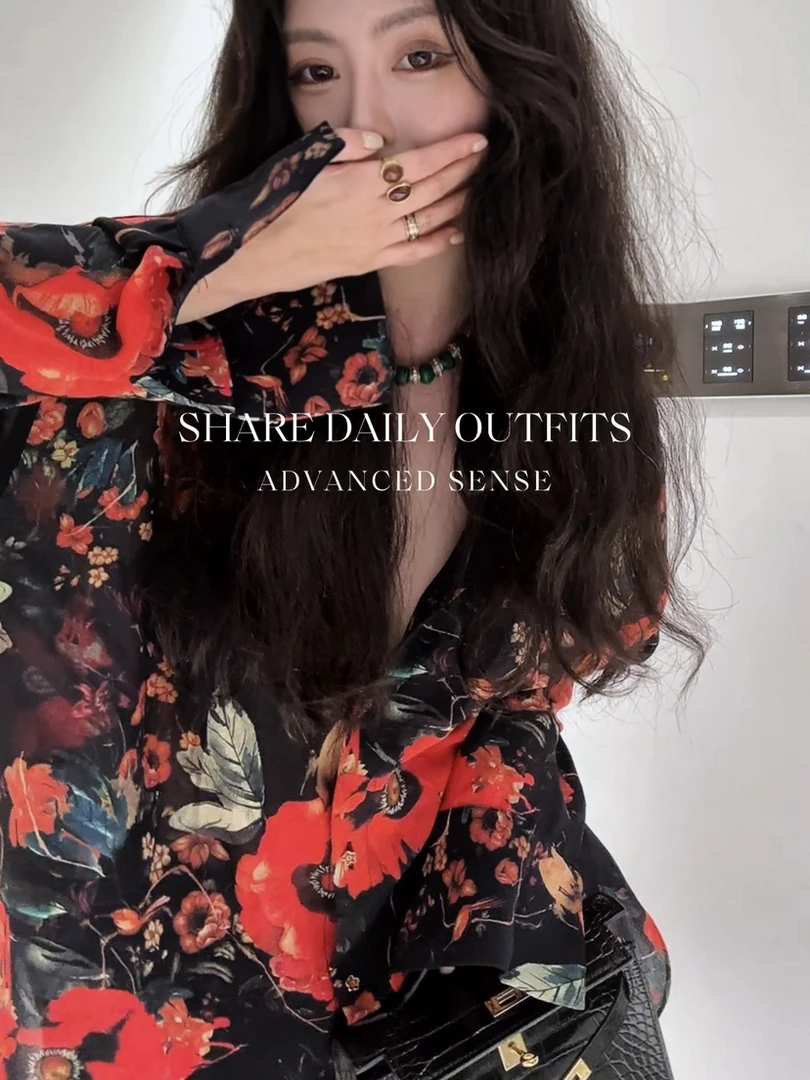 高温妮【西西里漫花】印花vintage中古港风百搭廓形衬衫 5e32206