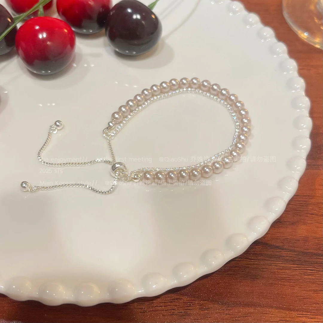 铜合金仿珍珠手链 B063 法式双层叠戴珠珠手链轻奢百搭精致时尚款