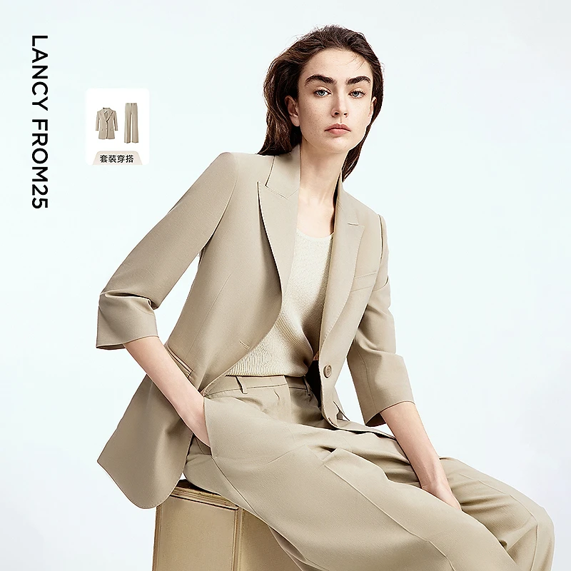 【达人】朗姿秋季女西服七分袖西装外套中袖短袖西裤通勤风8WJK006